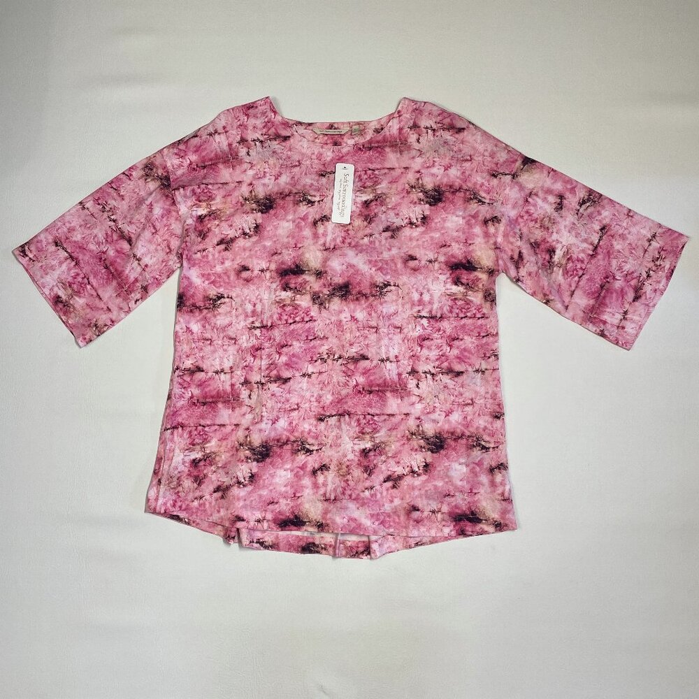 Soft Surroundings Tunic Top Medium Blouse Pink Camo Tie-Dye 3/4 Sleeve Stretch